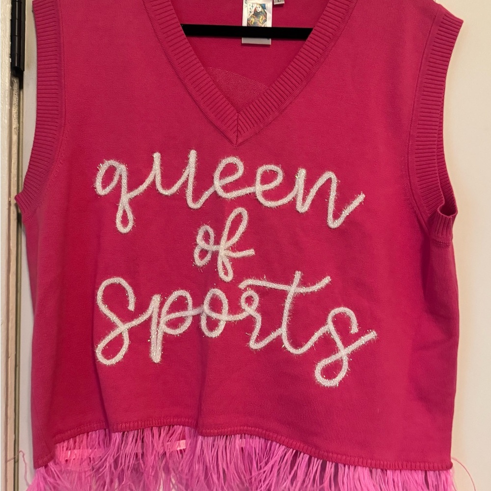 Queen of Sparkles Queen of Sports Pink Sleeveless Top Size Large